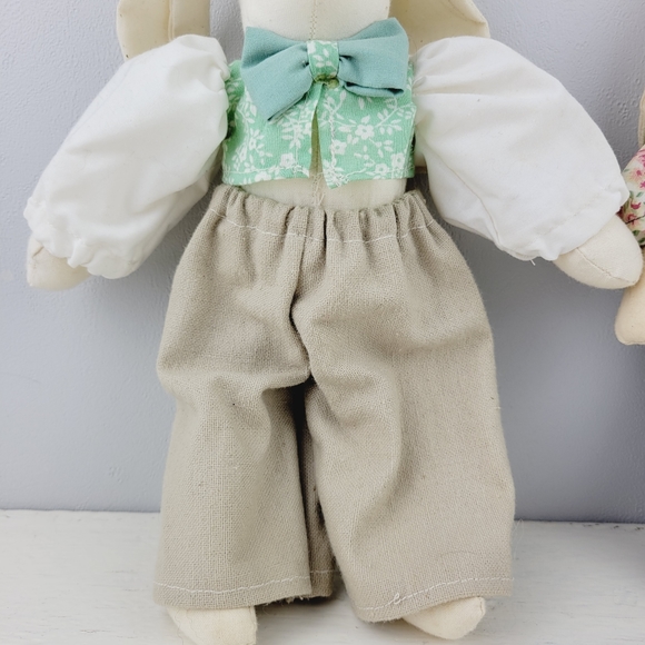 Handmade White Bunny Rabbits with Clothing Easter Shelf Plush Decorative Bunnies - Picture 6 of 15